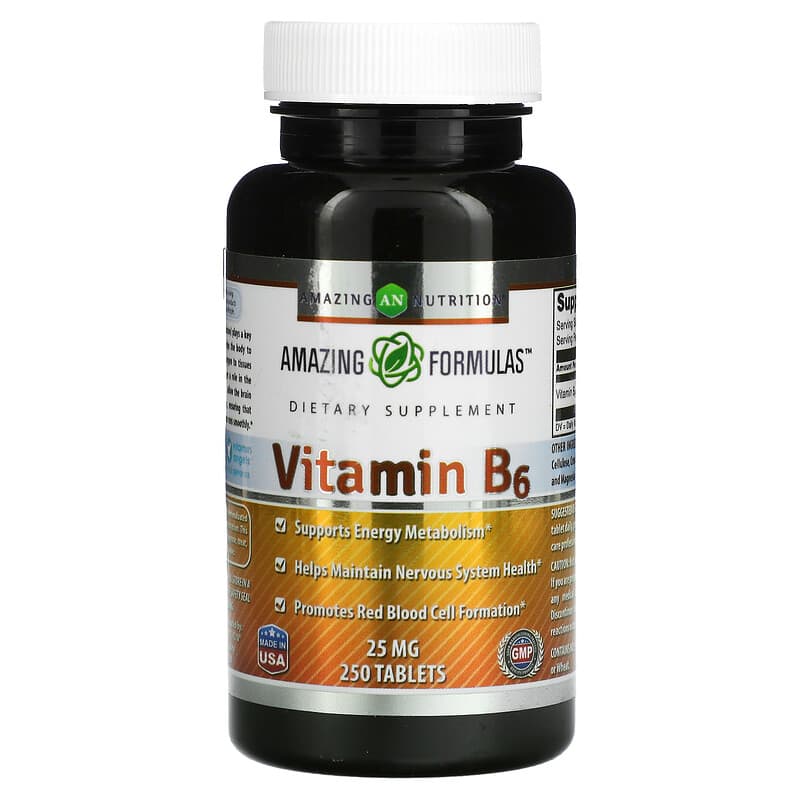 Amazing Nutrition Vitamin B6 25 mg 250 Tablets 810180023597