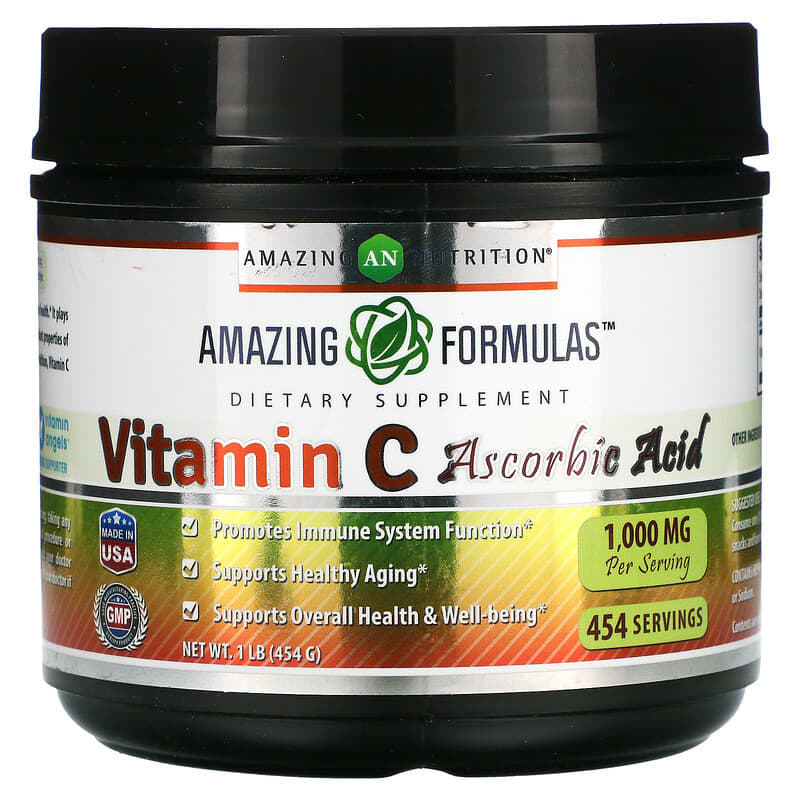 Amazing Nutrition Vitamin C Ascorbic Acid 1,000 mg 1 lb (454 g) 810180025966