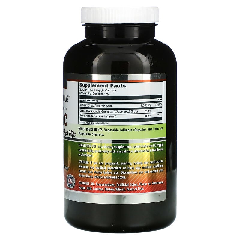 Amazing Nutrition, Vitamin C with Citrus Bioflavonoids & Rosehips, 250 Veggie Capsules 819209020661