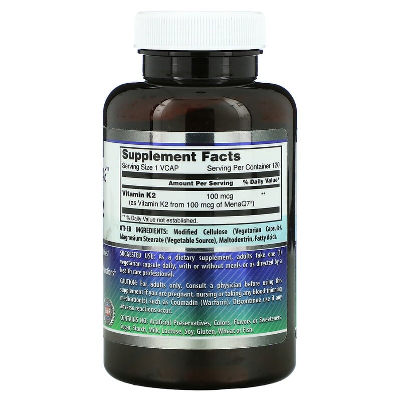 Amazing Nutrition, Vitamin K2, 100 mcg, 120 VCaps 810180021289