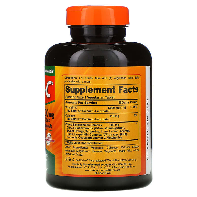 American Health, Ester-C with Citrus Bioflavonoids, 1,000 mg, 180 Vegetarian Tablets 76630169844