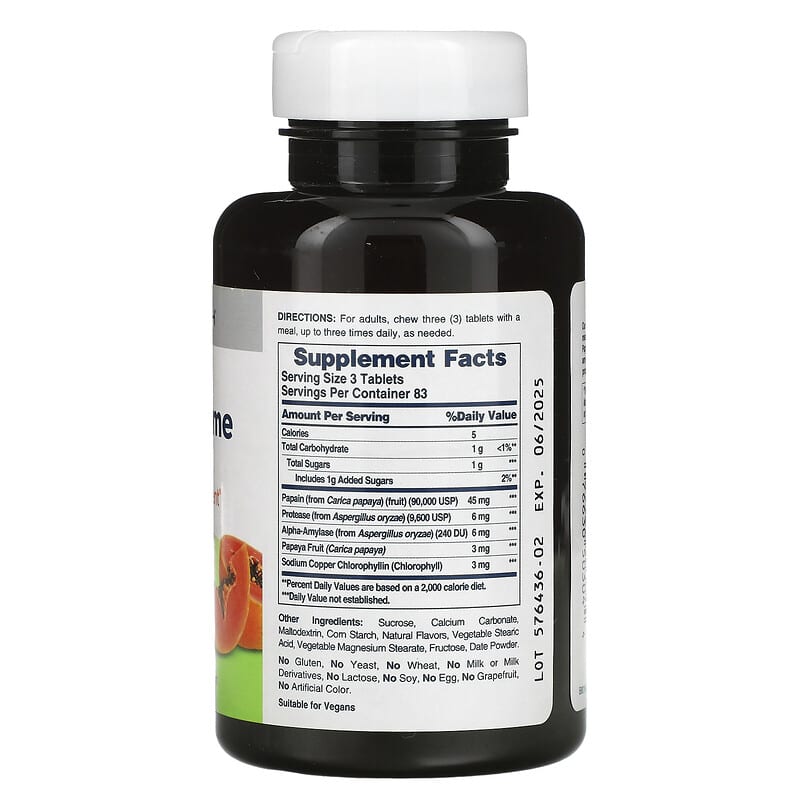 American Health, Papaya Enzyme with Chlorophyll, 250 Chewable Tablets 76630503044