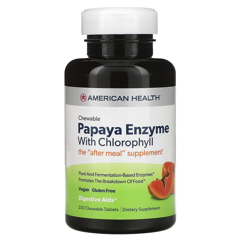 American Health Papaya Enzyme with Chlorophyll 250 Chewable Tablets 76630503044