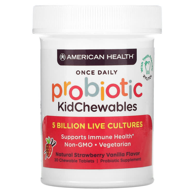 American Health, Probiotic Kid Chewables, Natural Strawberry Vanilla, 5 Billion Live Cultures, 30 Chewable Tablets 76630303026