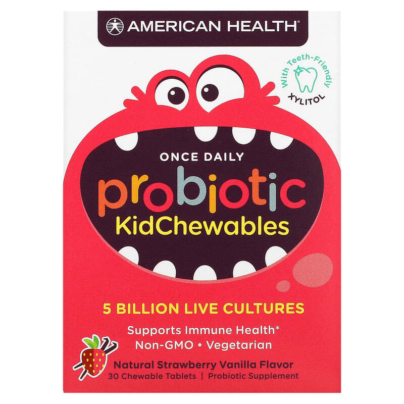 American Health Probiotic Kid Chewables Natural Strawberry Vanilla 5 Billion Live Cultures 30 Chewable Tablets 76630303026