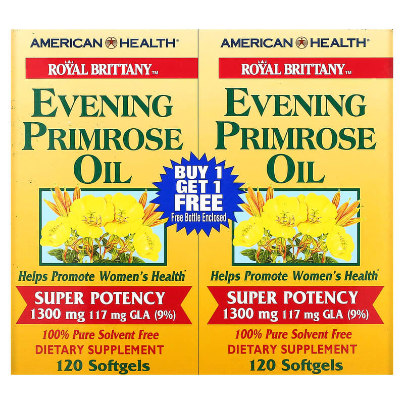American Health Royal Brittany Evening Primrose Oil 1,300 mg 2 Bottles 120 Softgels Each 76630032339