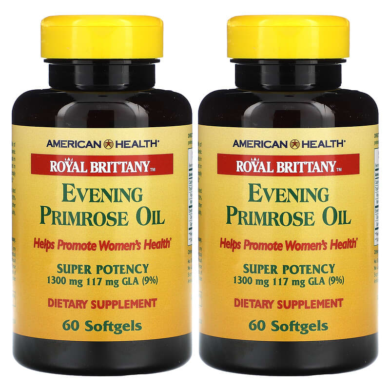 American Health, Royal Brittany, Evening Primrose Oil, 1,300 mg, 2 Bottles, 60 Softgels Each 76630032315