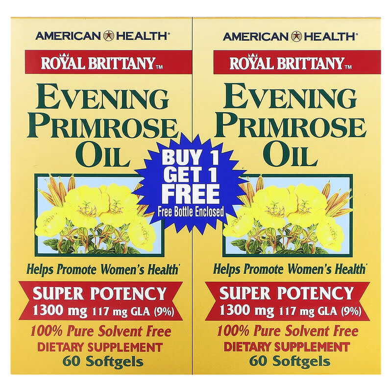 American Health Royal Brittany Evening Primrose Oil 1,300 mg 2 Bottles 60 Softgels Each 76630032315