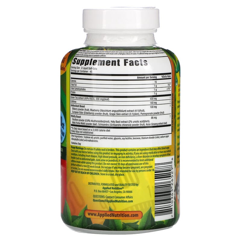 Applied Nutrition, Green Tea Fat Burner, 90 Fast-Acting Liquid Soft-Gels 710363265298