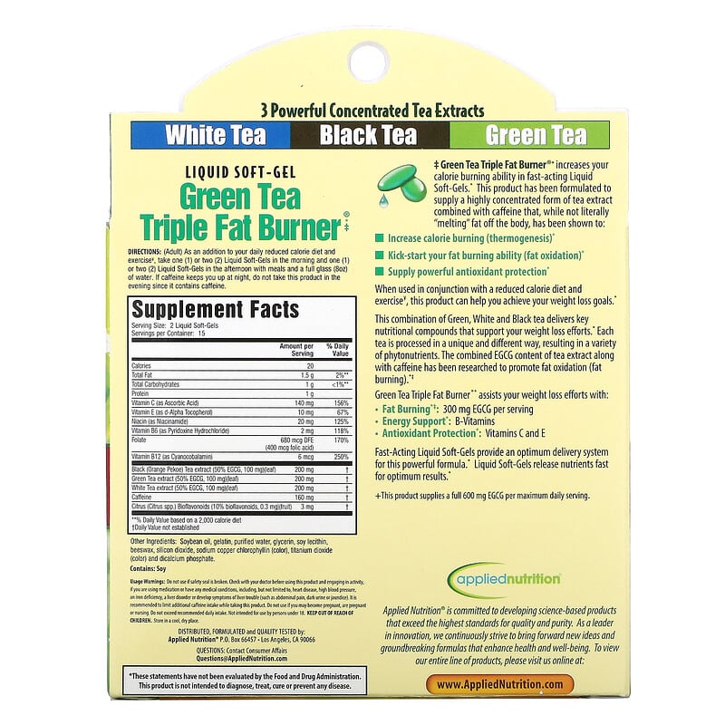 Applied Nutrition, Green Tea Triple Fat Burner, 30 Liquid Softgels 710363568450