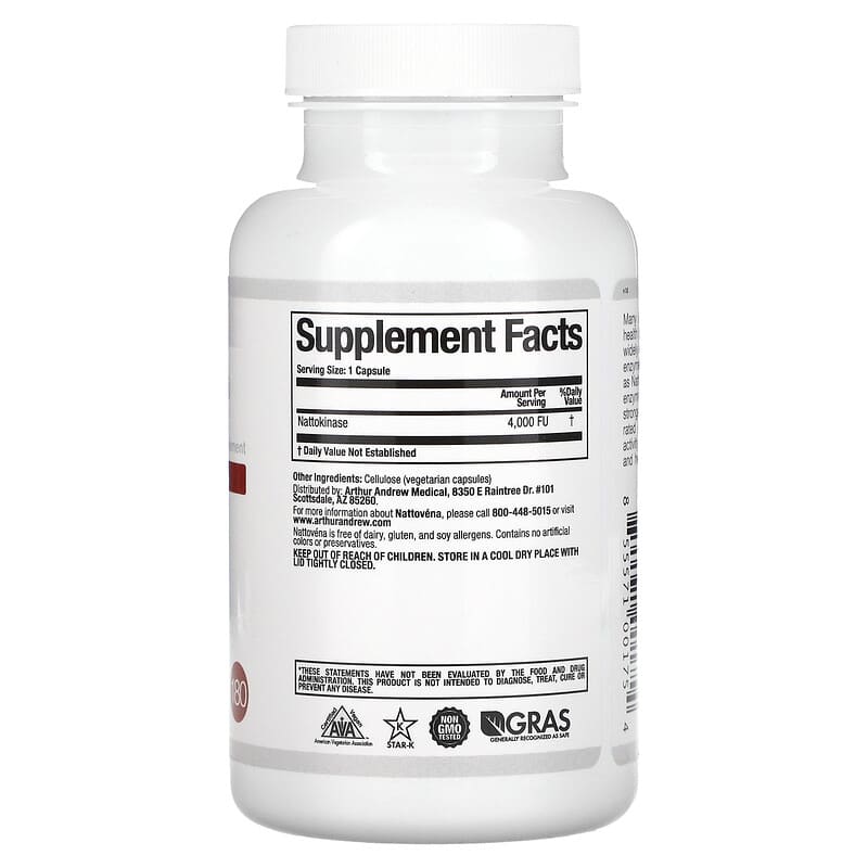 Arthur Andrew Medical, Nattovena, Pure Nattokinase, 180 Capsules 855571001754