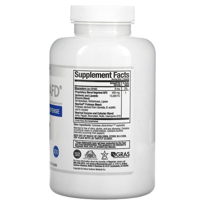 Arthur Andrew Medical, Neprinol AFD, Advanced Fibrin Defense, 500 mg, 300 Capsules 855571001006