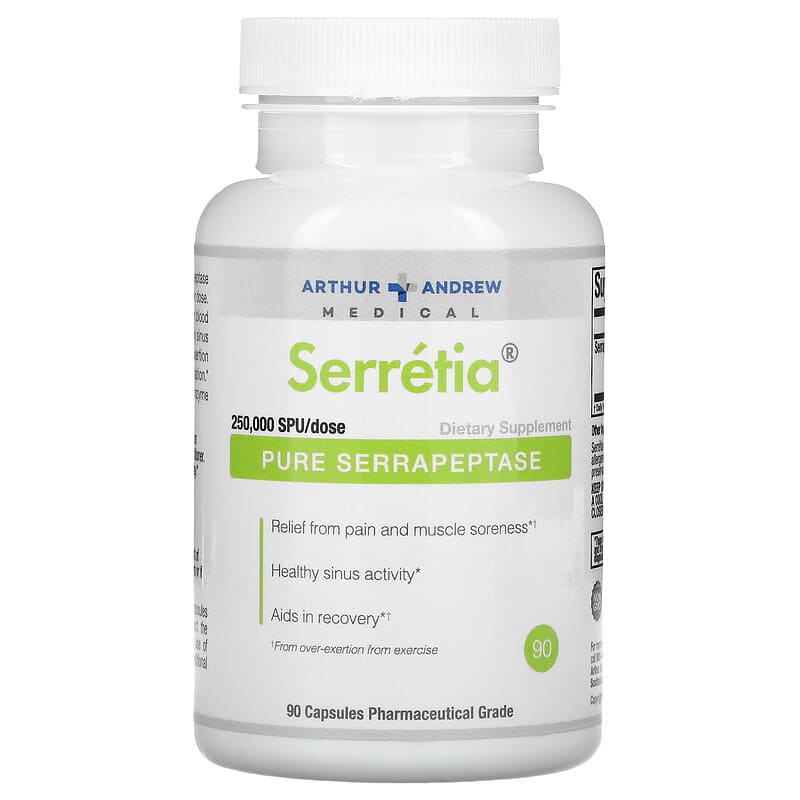 Arthur Andrew Medical Serretia Pure Serrapeptase 125,000 SPU 90 Capsules 855571001594