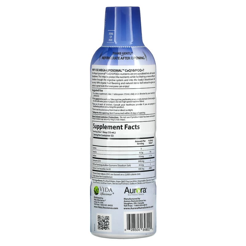 Aurora Nutrascience, Mega-Liposomal CoQ10/PQQ+, Organic Fruit, 16 fl oz (480 ml) 628504648025