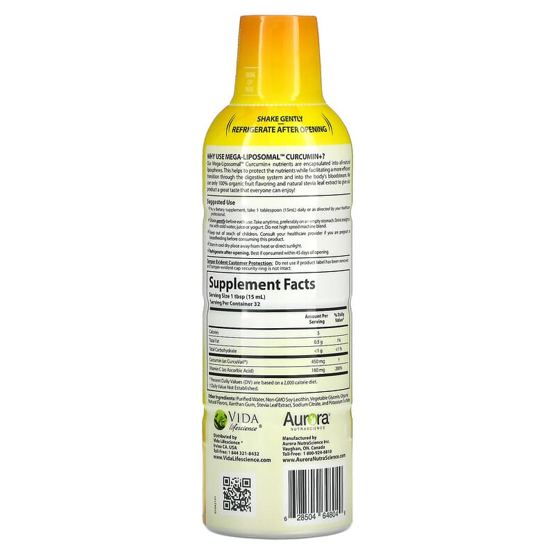 Aurora Nutrascience, Mega-Liposomal Curcumin+, Organic Fruit, 450 mg, 16 fl oz (480 ml) 628504648049