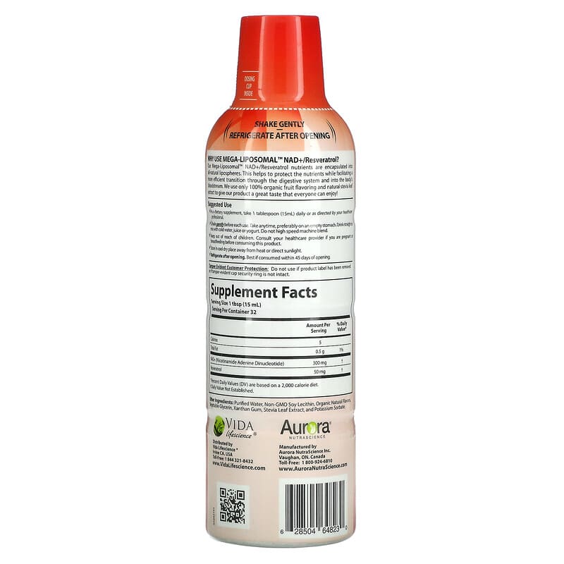 Aurora Nutrascience, Mega-Liposomal NAD+/Resveratrol, Organic Fruit, 16 fl oz (480 ml) 628504648230