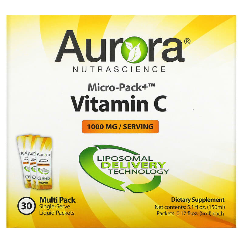 Aurora Nutrascience Micro-Pack+ Vitamin C 1,000 mg 30 Packets 0.17 fl oz (5 ml) Each 628504648193