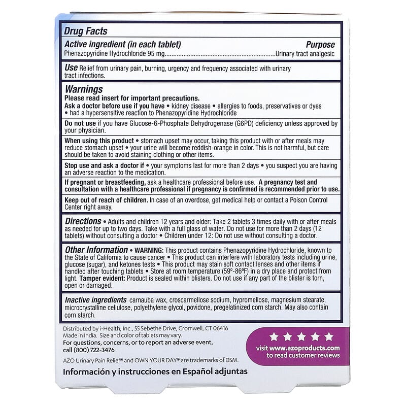 Azo, Urinary Pain Relief, 30 Tablets 787651301525