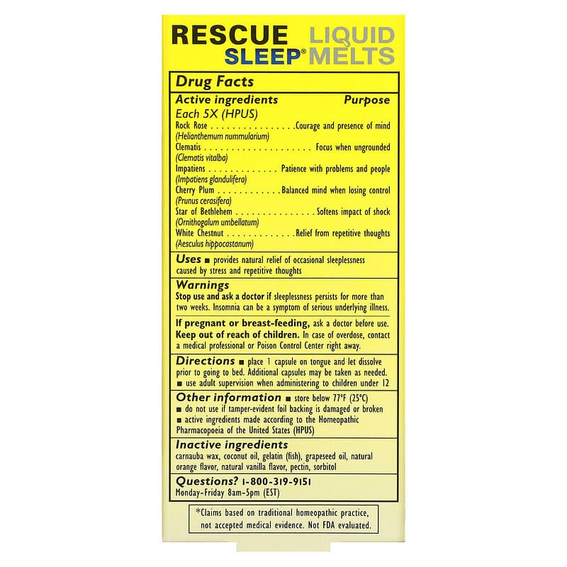 Bach, Original Flower Remedies, Rescue Sleep Liquid Melts, 28 Capsules 741273015284
