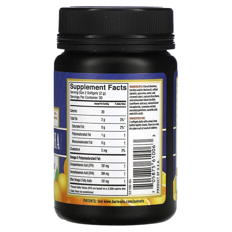 Barlean's, Fresh Catch Fish Oil, Omega-3, Ultra EPA/DHA, Orange , 60 Softgels 705875610063