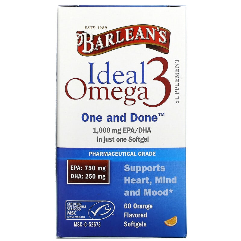 Barlean's Ideal Omega 3 Orange  1,000 mg EPA/DHA 60 Softgels 705875610193