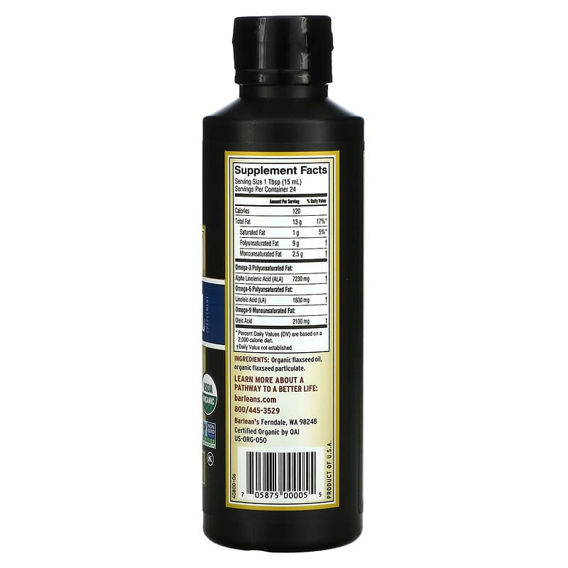 Barlean's, Organic Lignan Flax Oil, 12 fl oz (355 ml) 705875000055