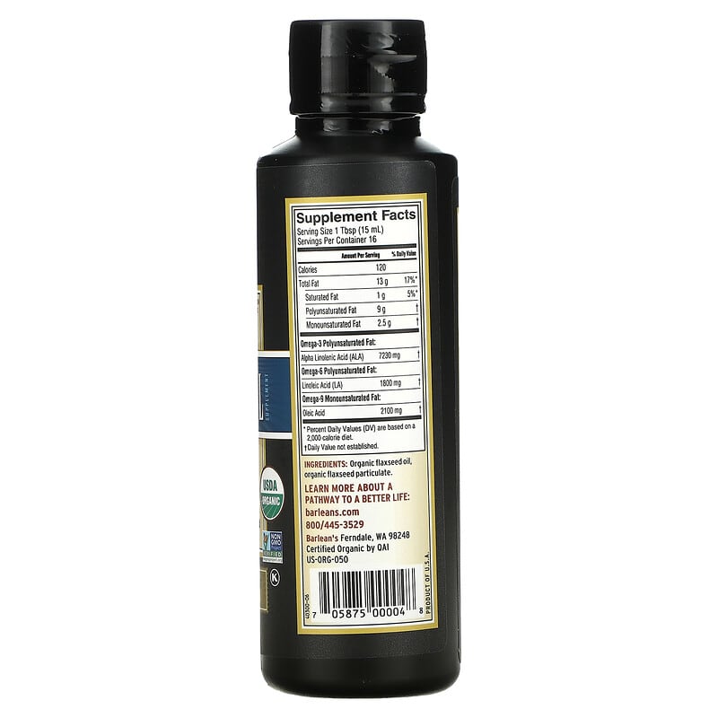 Barlean's, Organic Lignan Flax Oil Supplement, 8 fl oz (236 ml) 705875000048