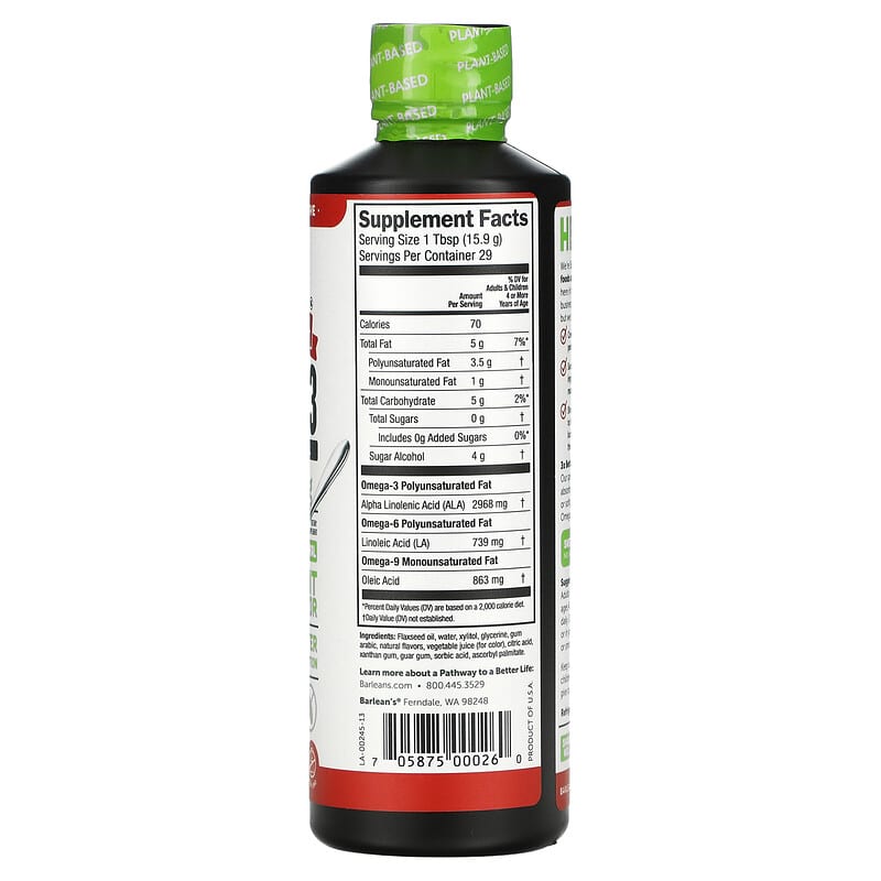 Barlean's, Seriously Delicious, Omega-3 from Flax Oil, Strawberry Banana Smoothie, 2,968 mg, 16 oz (454 g) 705875000260