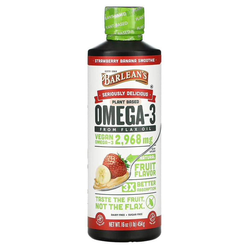 Barlean's Seriously Delicious Omega-3 from Flax Oil Strawberry Banana Smoothie 2,968 mg 16 oz (454 g) 705875000260