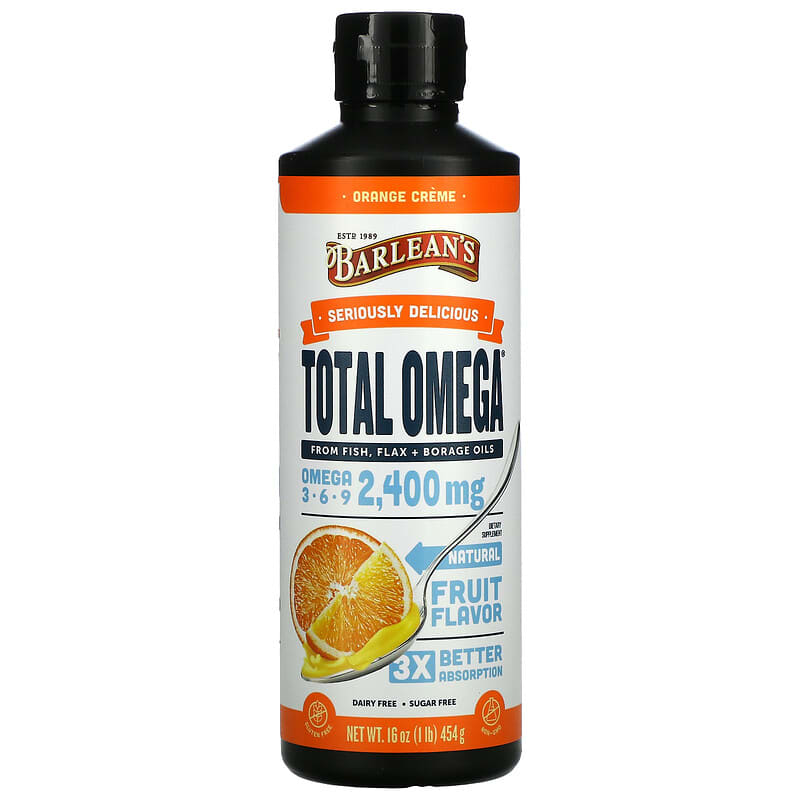 Barlean's Total Omega 3 · 6 · 9 Orange Creme 2,400 mg 16 oz (454 g) 705875000277
