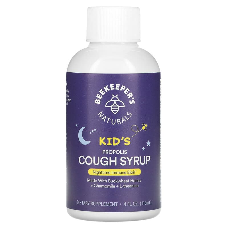 Beekeeper's Naturals, Kids Propolis Cough Syrup, Nighttime, 4 fl oz (118 ml) 628055142522