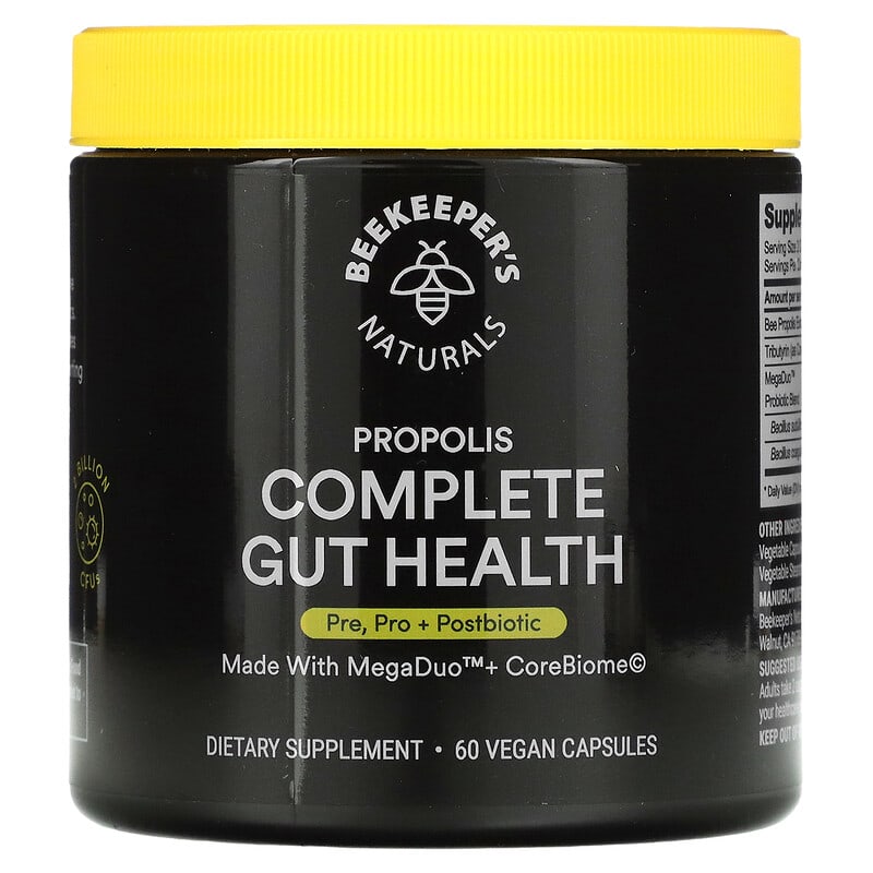 Beekeeper's Naturals, Propolis Complete Gut Health, 60 Vegetarian Capsules 834706000107