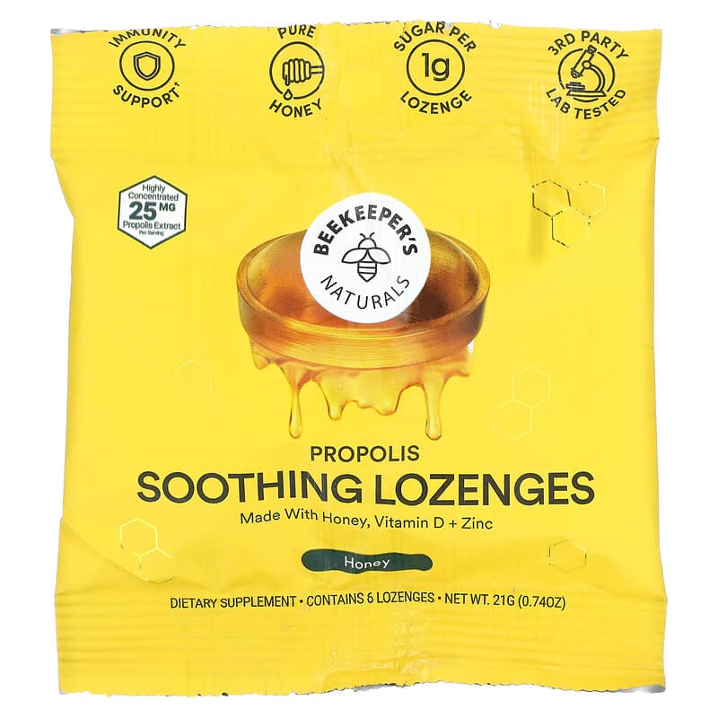 Beekeeper's Naturals Propolis Soothing Lozenges Honey 6 Lozenges 0.74 oz (21 g) 834706000008
