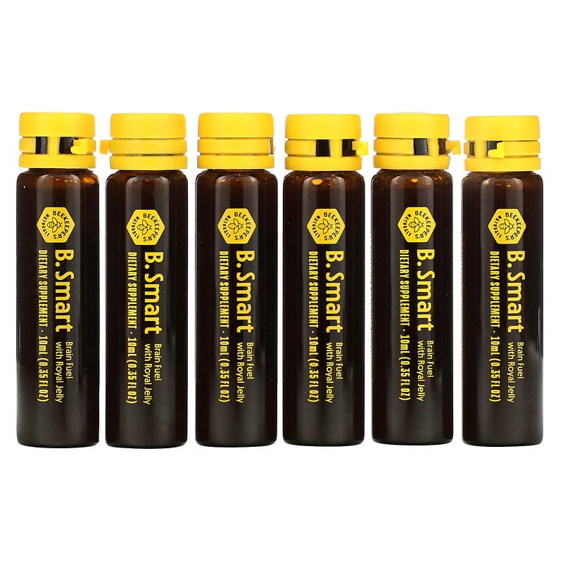Beekeeper's Naturals, Royal Jelly Brain Fuel, 6 Vials, 0.35 fl oz (10 ml) Each 628055142201