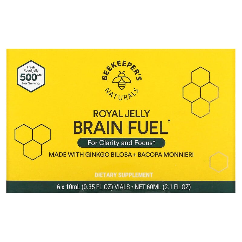 Beekeeper's Naturals Royal Jelly Brain Fuel 6 Vials 0.35 fl oz (10 ml) Each 628055142201