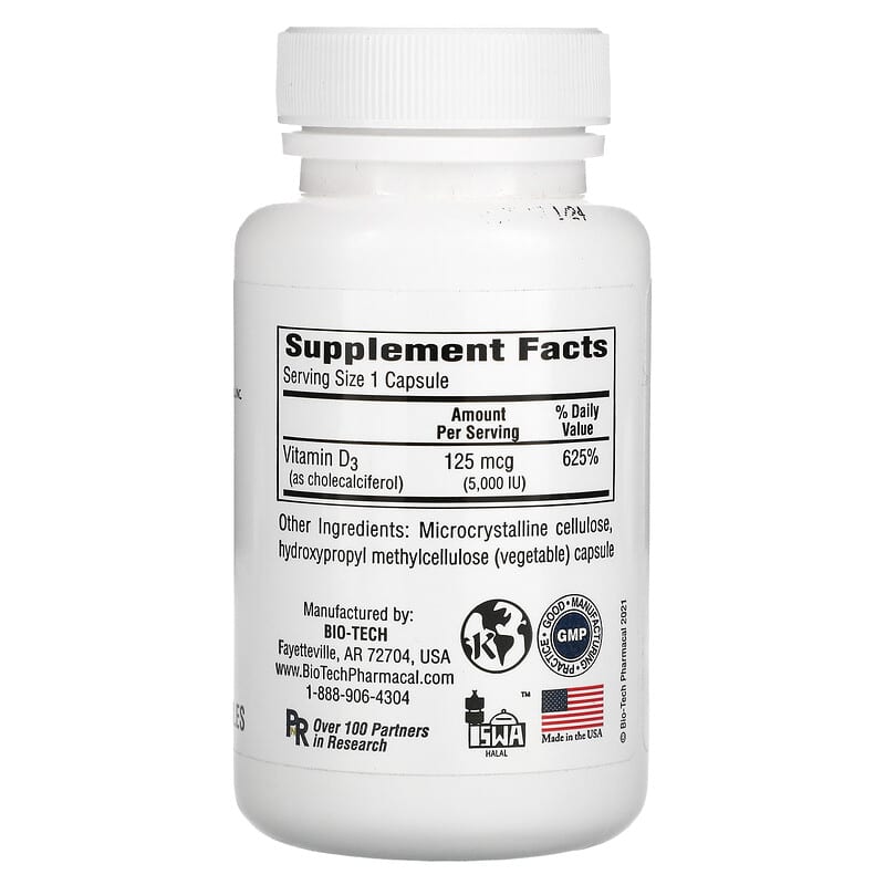 Bio Tech Pharmacal, Inc, D3-5 Cholecalciferol, 250 Vegetable Capsules 705105112701