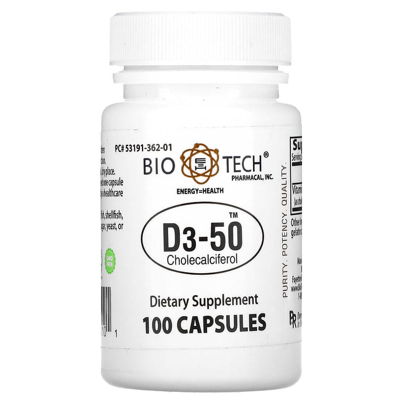 Bio Tech Pharmacal Inc D3-50 Cholecalciferol 100 Capsules 705105101101