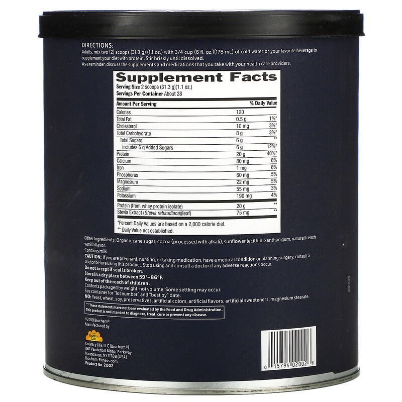 Biochem, 100% Whey Isolate Protein, Chocolate, 1.9 lbs (878 g) 15794020028
