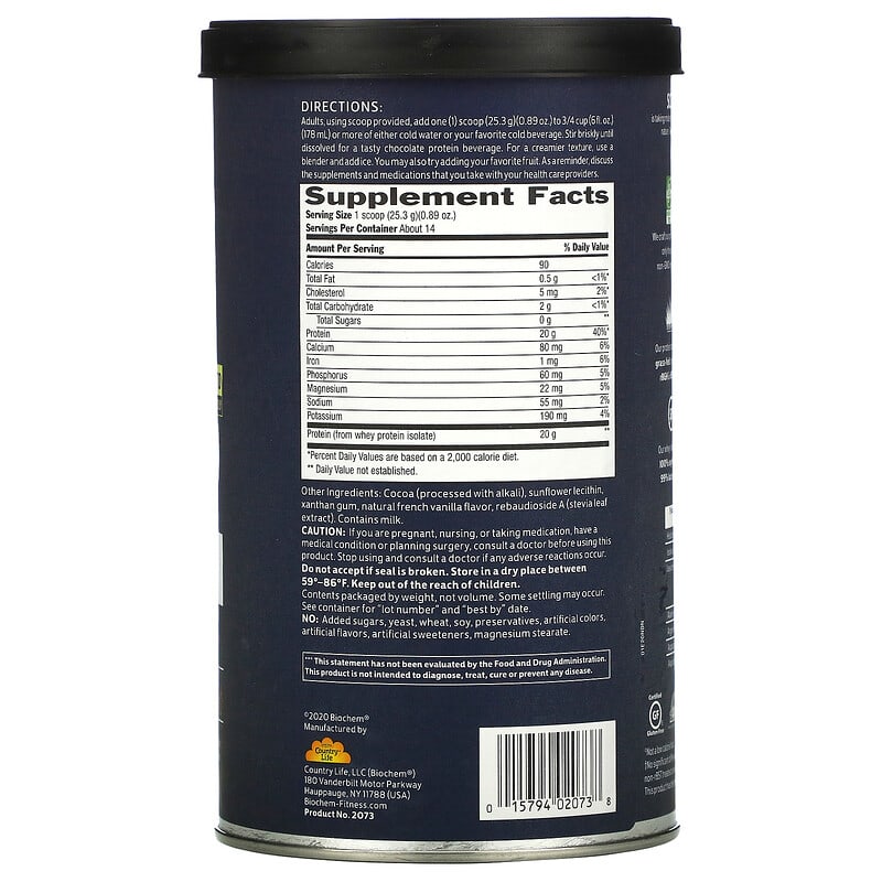 Biochem, 100% Whey Isolate Protein, Sugar Free, Chocolate, 12.5 oz (355 g) 15794020738
