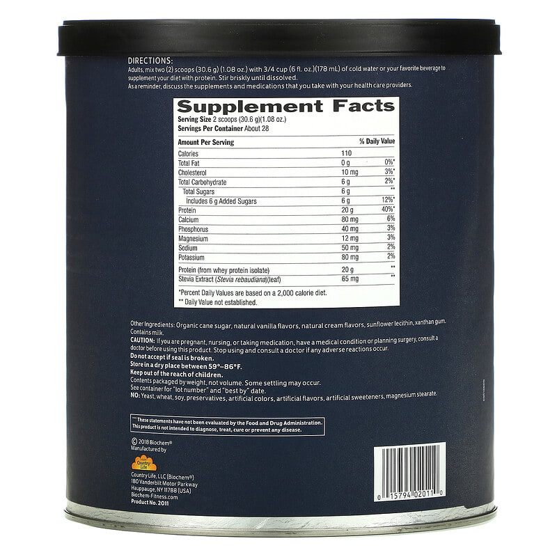 Biochem, 100% Whey Isolate Protein, Vanilla, 30.2 oz (857 g) 15794020110