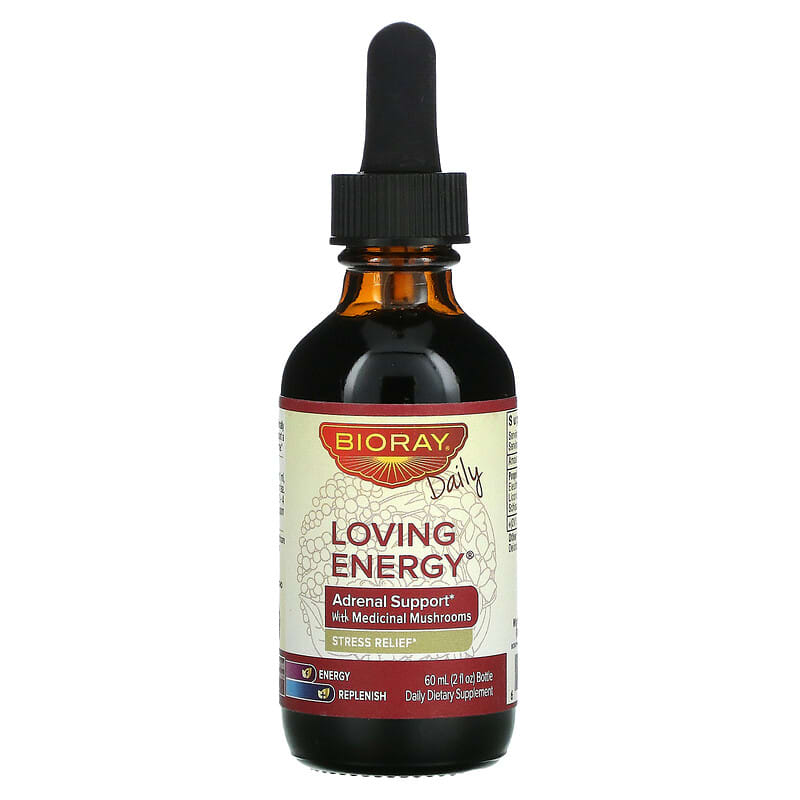 Bioray Inc., Loving Energy, Adrenal Support with Medical Mushrooms, Alcohol Free, 2 fl oz (60 ml) 646858160086