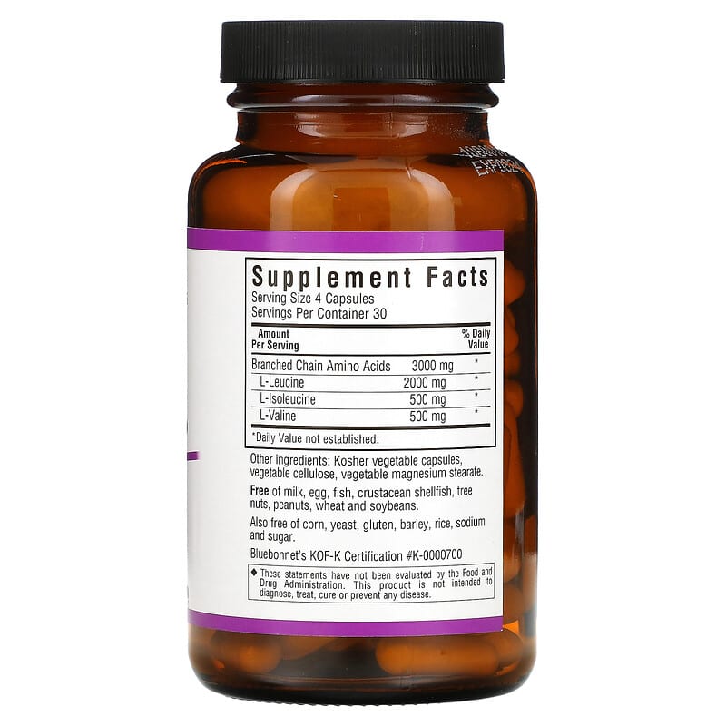 Bluebonnet Nutrition, BCAAs 4:1:1 Ratio, 120 Vegetable Capsules 743715015906