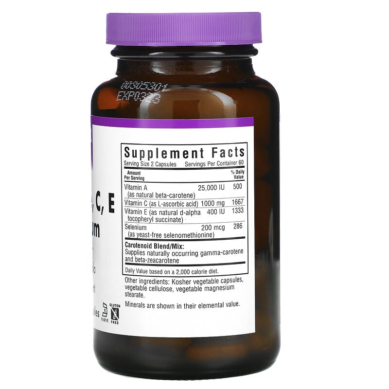 Bluebonnet Nutrition, Beta Carotene, C, E Plus Selenium, 120 Vegetable Capsules 743715003224