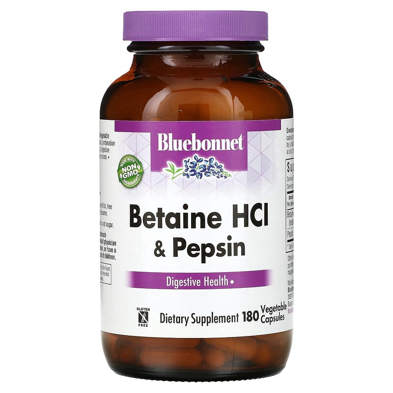 Bluebonnet Nutrition Betaine HCL & Pepsin 180 Vegetable Capsules 743715008977