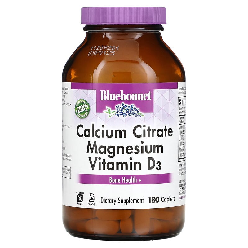 Bluebonnet Nutrition Calcium Citrate Magnesium Vitamin D3 180 Caplets 743715007178