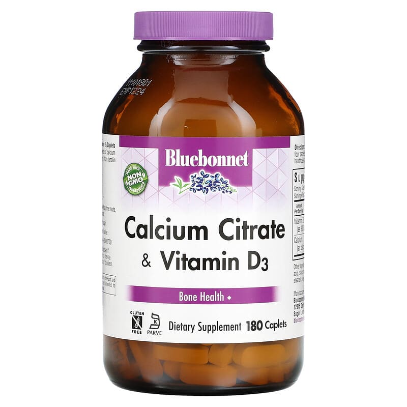 Bluebonnet Nutrition Calcium Citrate & Vitamin D3 180 Caplets 743715007123