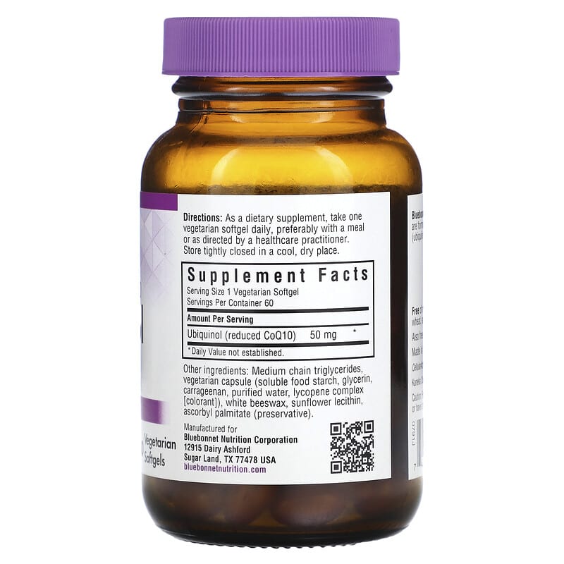 Bluebonnet Nutrition, CellularActive CoQ10, Ubiquinol, 50 mg, 60 Vegetarian Softgels 743715007918