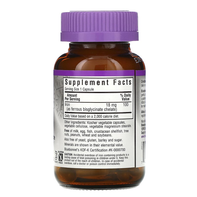 Bluebonnet Nutrition, Chelated Iron, 18 mg, 90 Vegetable Capsules 743715007260