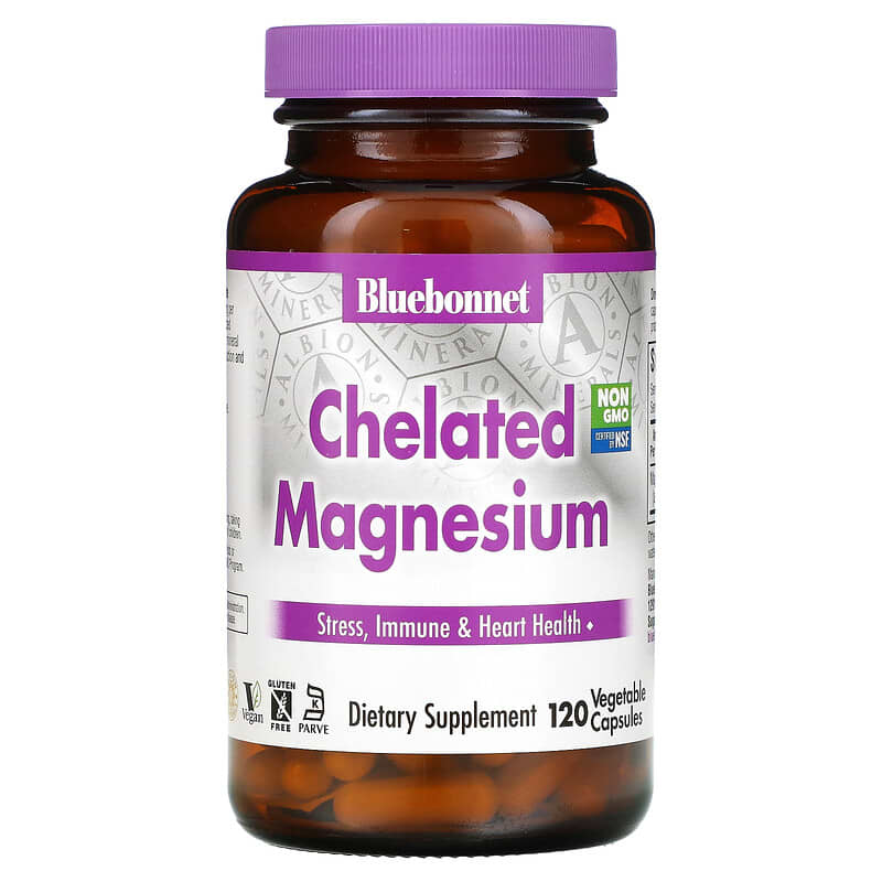 Bluebonnet Nutrition Chelated Magnesium 120 Vegetable Capsules 743715006836