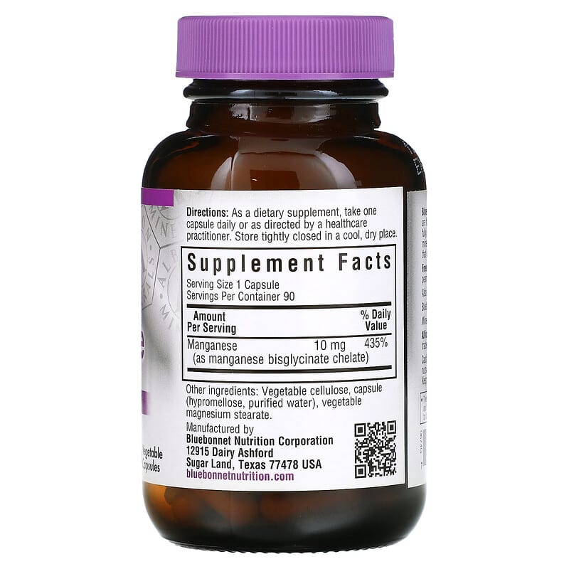 Bluebonnet Nutrition, Chelated Manganese, 90 Vegetable Capsules 743715006744